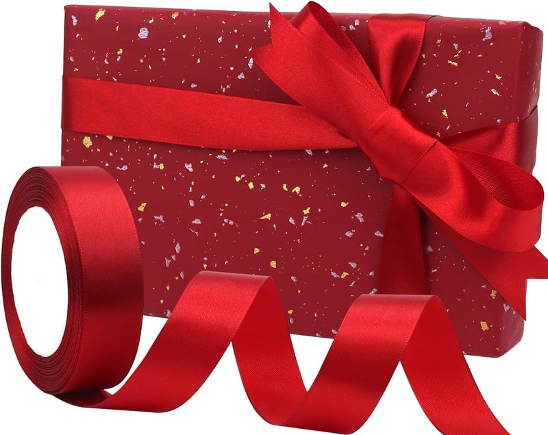 Riunbb Deep red Solid Satin Ribbon 1 Inch 25 Yards Solid Polyester Fabric Ribbon for Gift Wrapping Wedding Christmas Baby Shower Birthday Party Decoration Handmade Immortal Flower Craft - Image 5